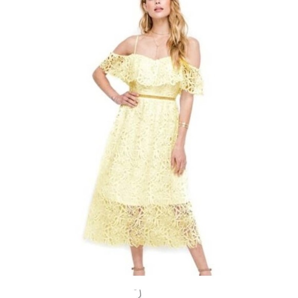 ASTR Lace Off The Shoulder Midi Dress Yellow Small - Picture 4 of 6